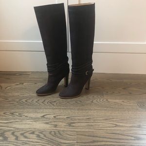 Suede Brown Knee High Boots w ankle strap buckle